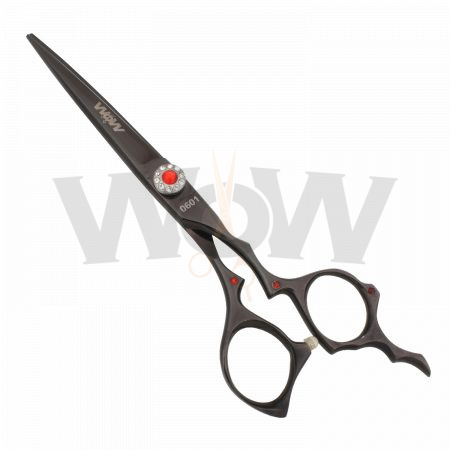Stylish Zigzag Titanium Black Hair Cutting Scissor Red Crystal