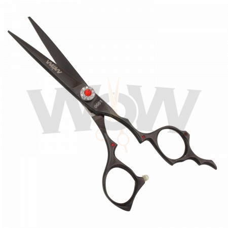 Stylish Zigzag Titanium Black Hair Cutting Scissor Red Crystal