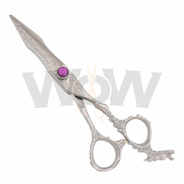 Embroidery Dragon Engraved Hair Cutting Shear Purple Diamond