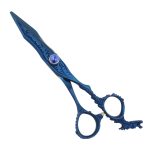 Titanium Blue Hair Cutting Shears Dragon Engraved Handle