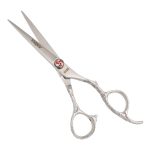 Finest Offset Handle Hair Cutting Shears Red Pattern Screw