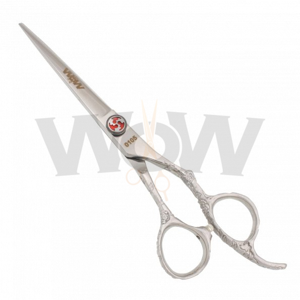 Unique Stylish Offset Handle Hair Cutting Shears Red Pattern Jewel