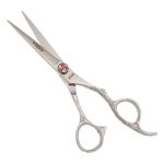 Unique Stylish Offset Handle Hair Cutting Shears Red Pattern Jewel